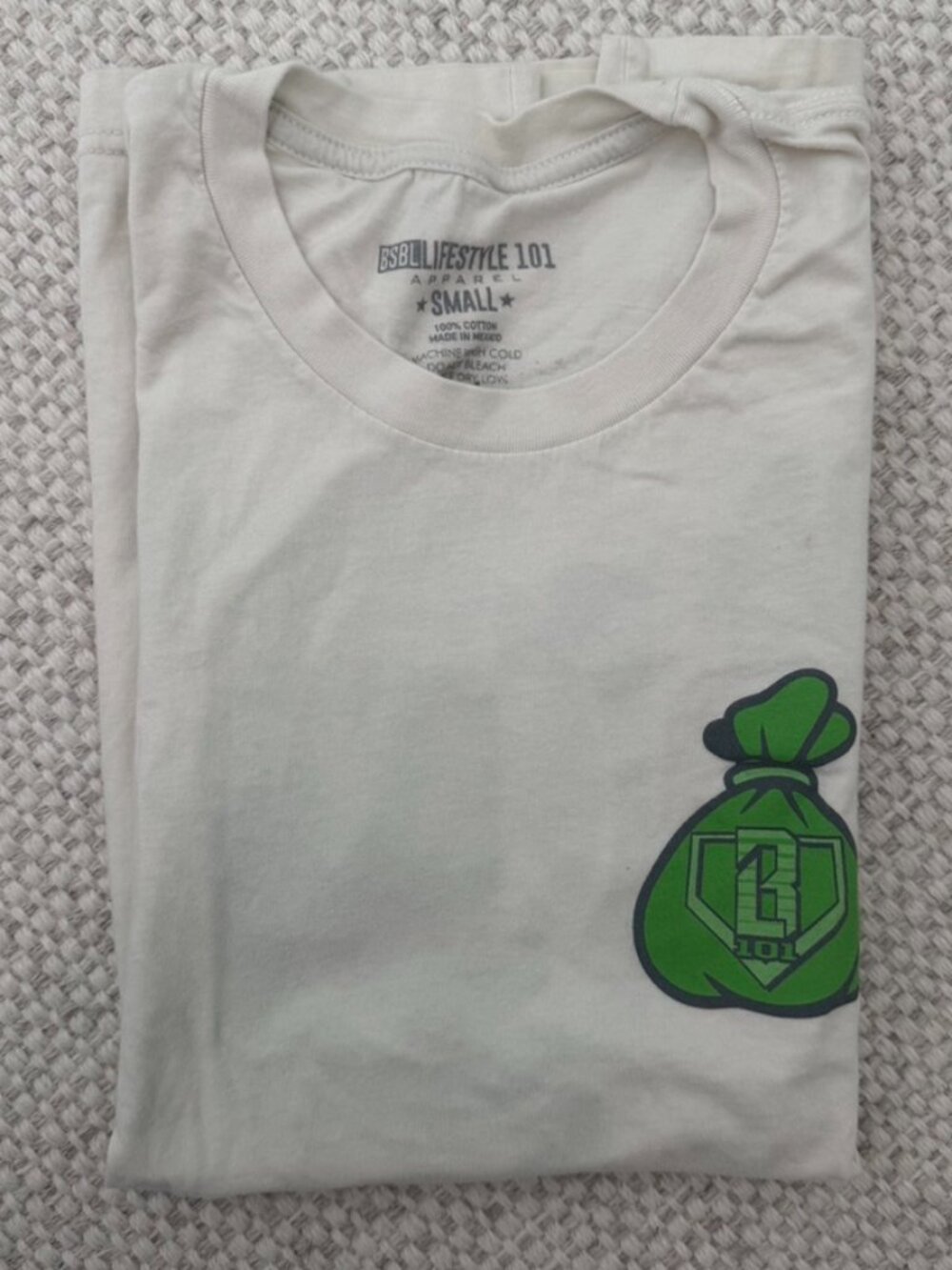 Baseball Lifestyle 101 Money Bag Graphic T-Shirt Cream Size Small